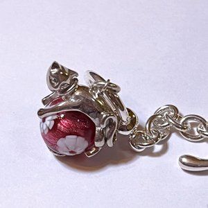 🎄NWOT 925 Silver 7.5 Inch Bracelet Venetian Glass Red Ball with Kitten